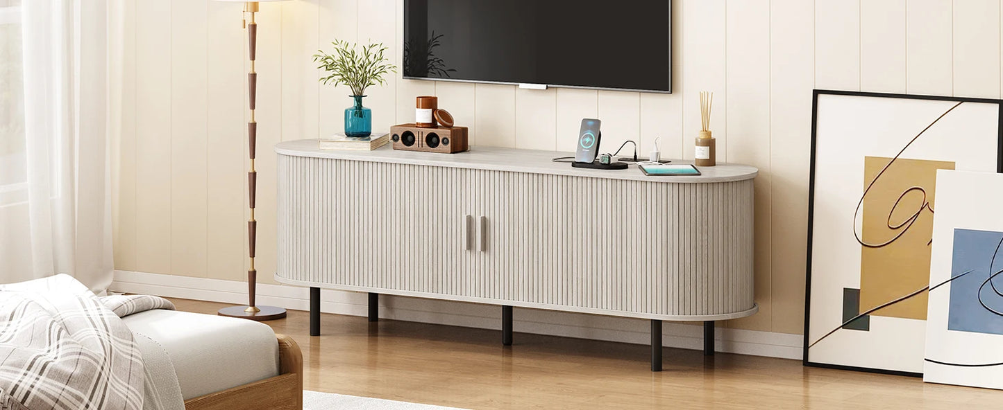 Entertainment Center Table with Sliding Doors