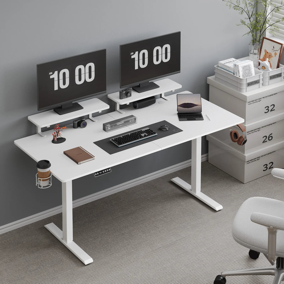 Standing Desk w/2 Adjustable Monitor Shelves