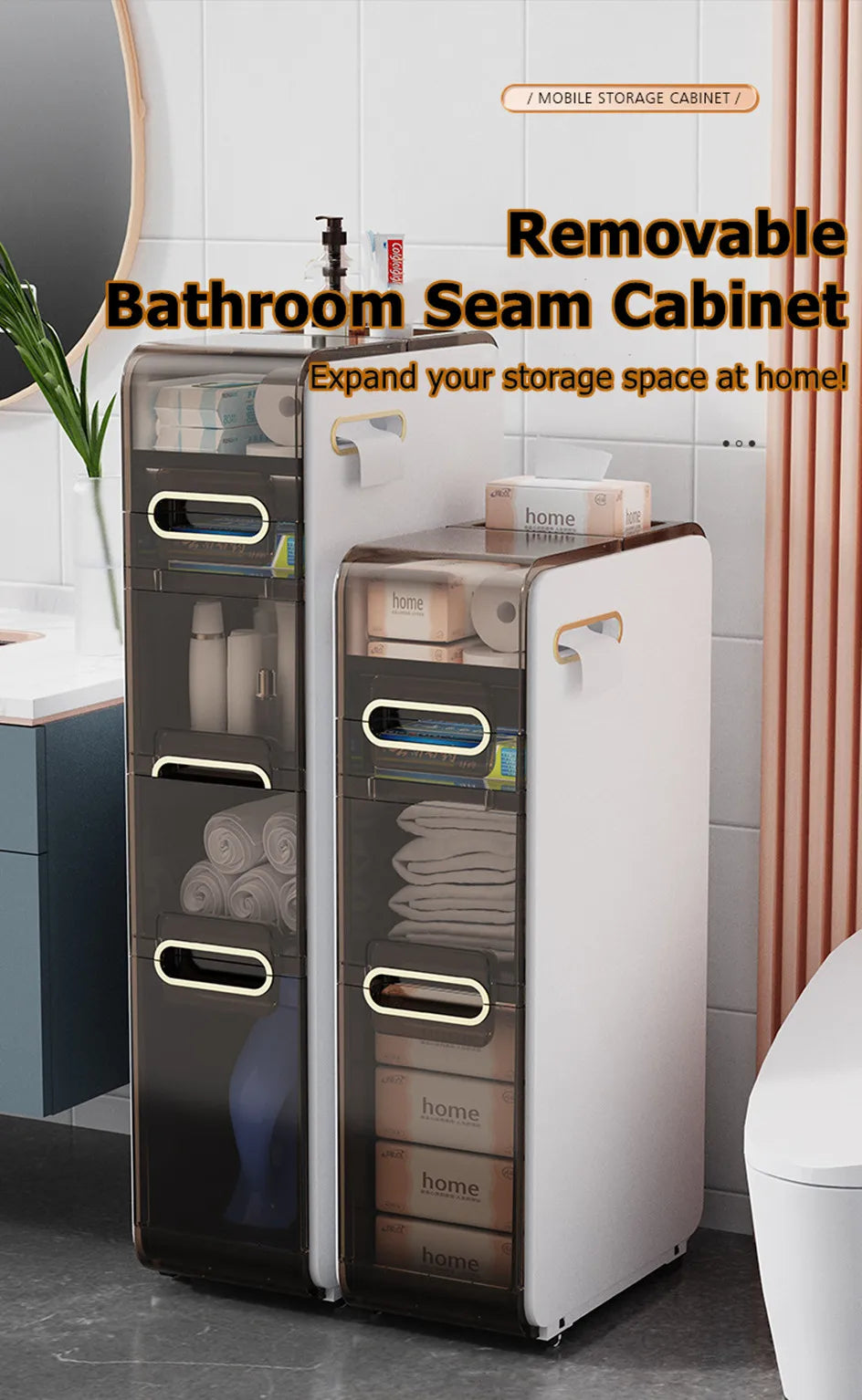 Narrow Bathroom Storage Cabinet with 2/4 Drawer Storage Floor Shelf