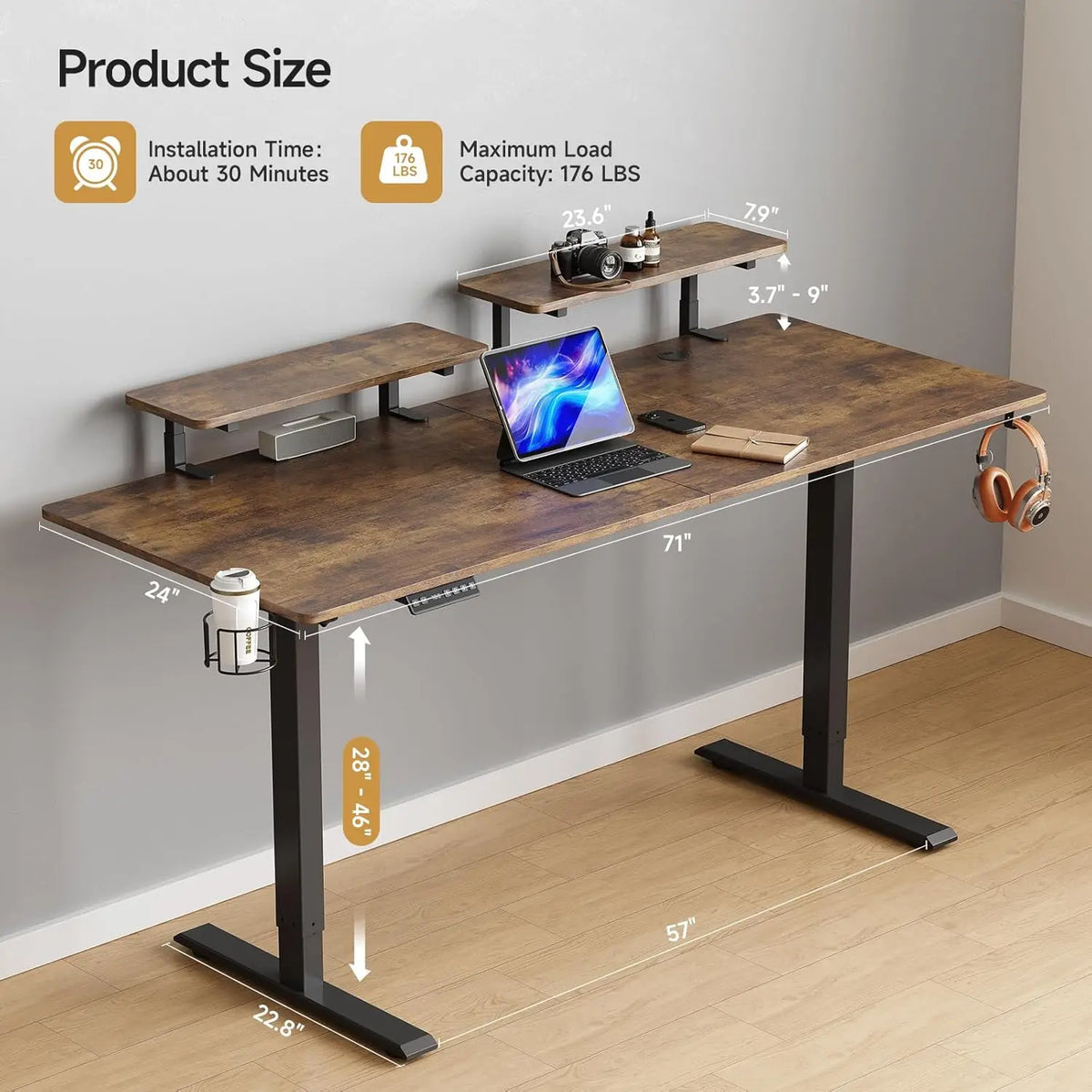 Standing Desk w/2 Adjustable Monitor Shelves