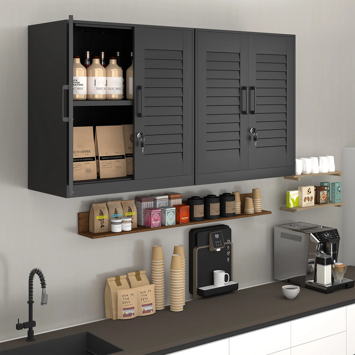 Louvered Metal Storage Cupboard With Adjustable Shelf