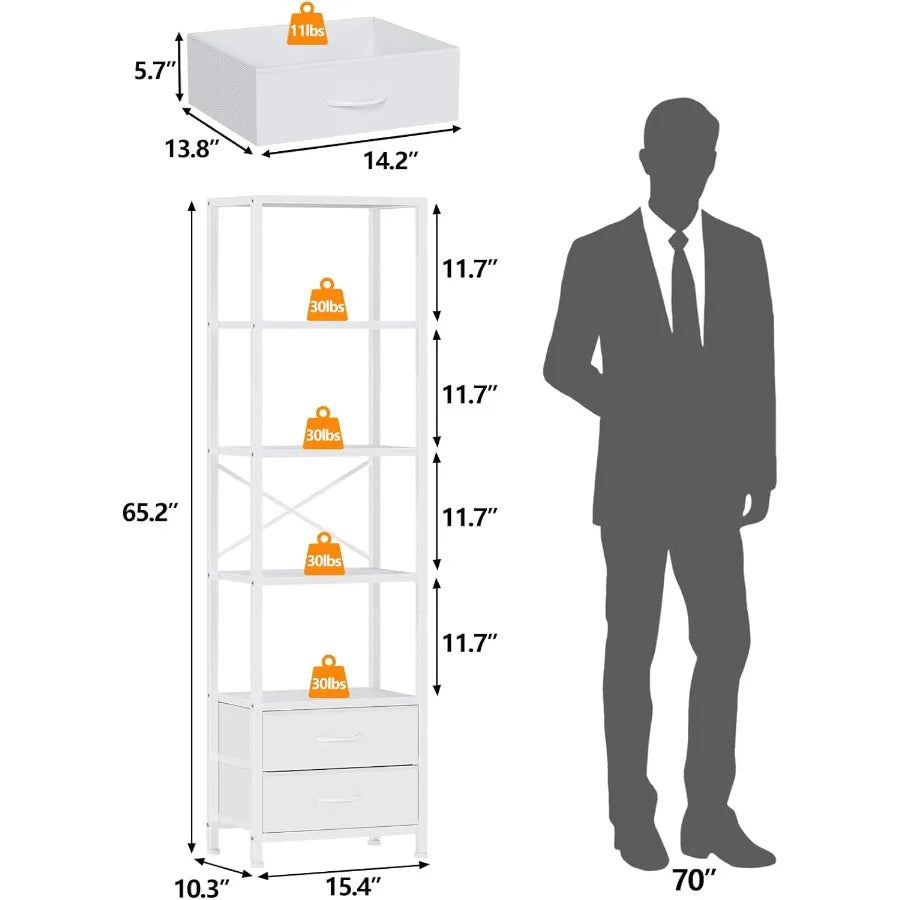 Narrow Bookshelf - 5 Tier Corner Shelf
