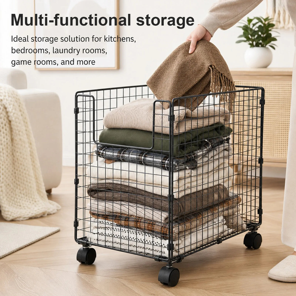 Laundry Basket Hamper with Wire Storage Utility Trolley