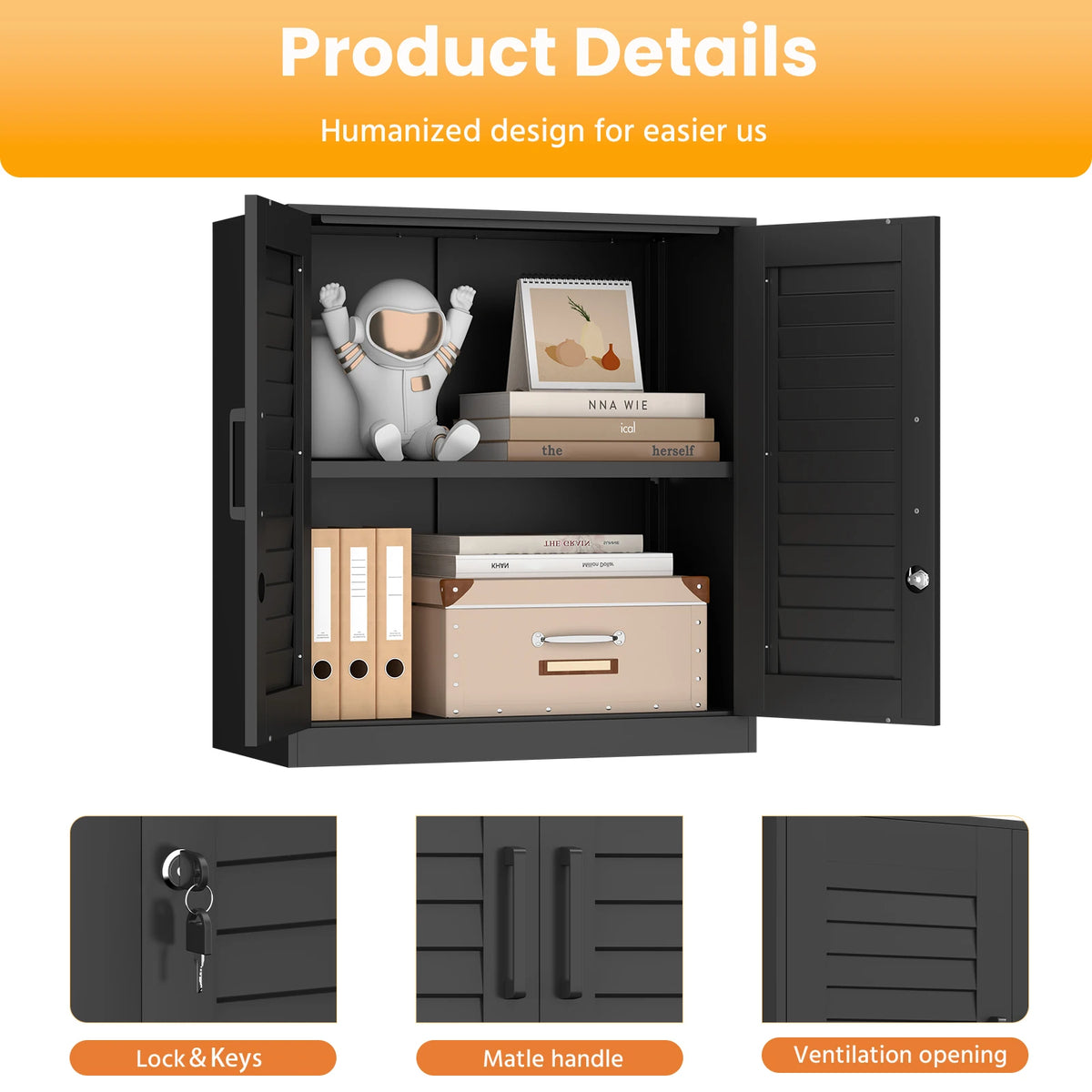 Louvered Metal Storage Cupboard With Adjustable Shelf