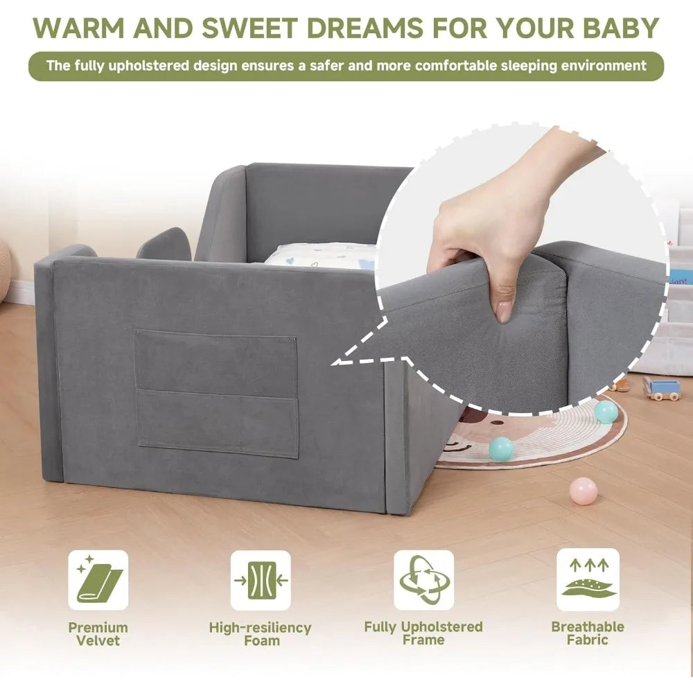 Removable Rail Standard Crib Floor Bed with Storage