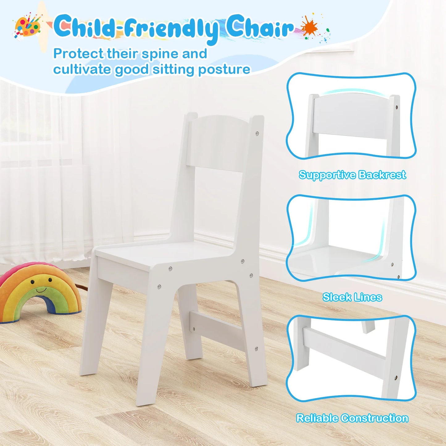 Art Table & Chair Set with Paper Roll 4 Paint Cups & 2 Storage Shelves