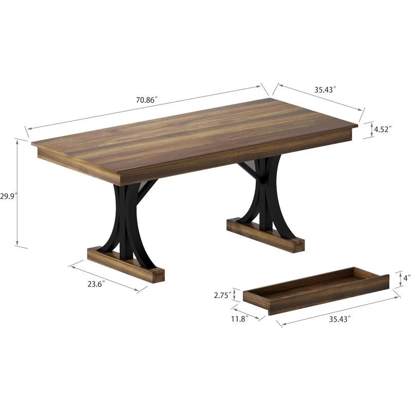 Wooden Dining Table with Rectangular Dining Tabletop & Double Pedestal