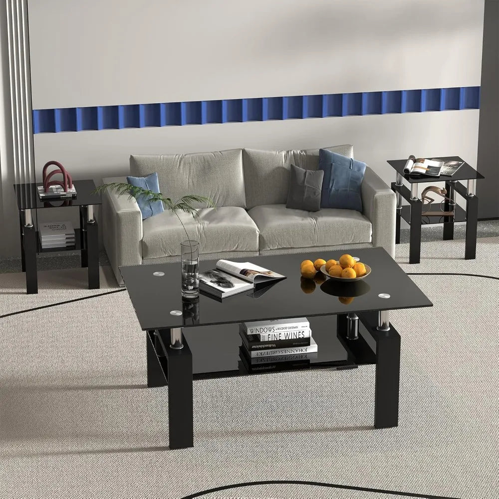 Glass Coffee Table and 2 End Side Tables