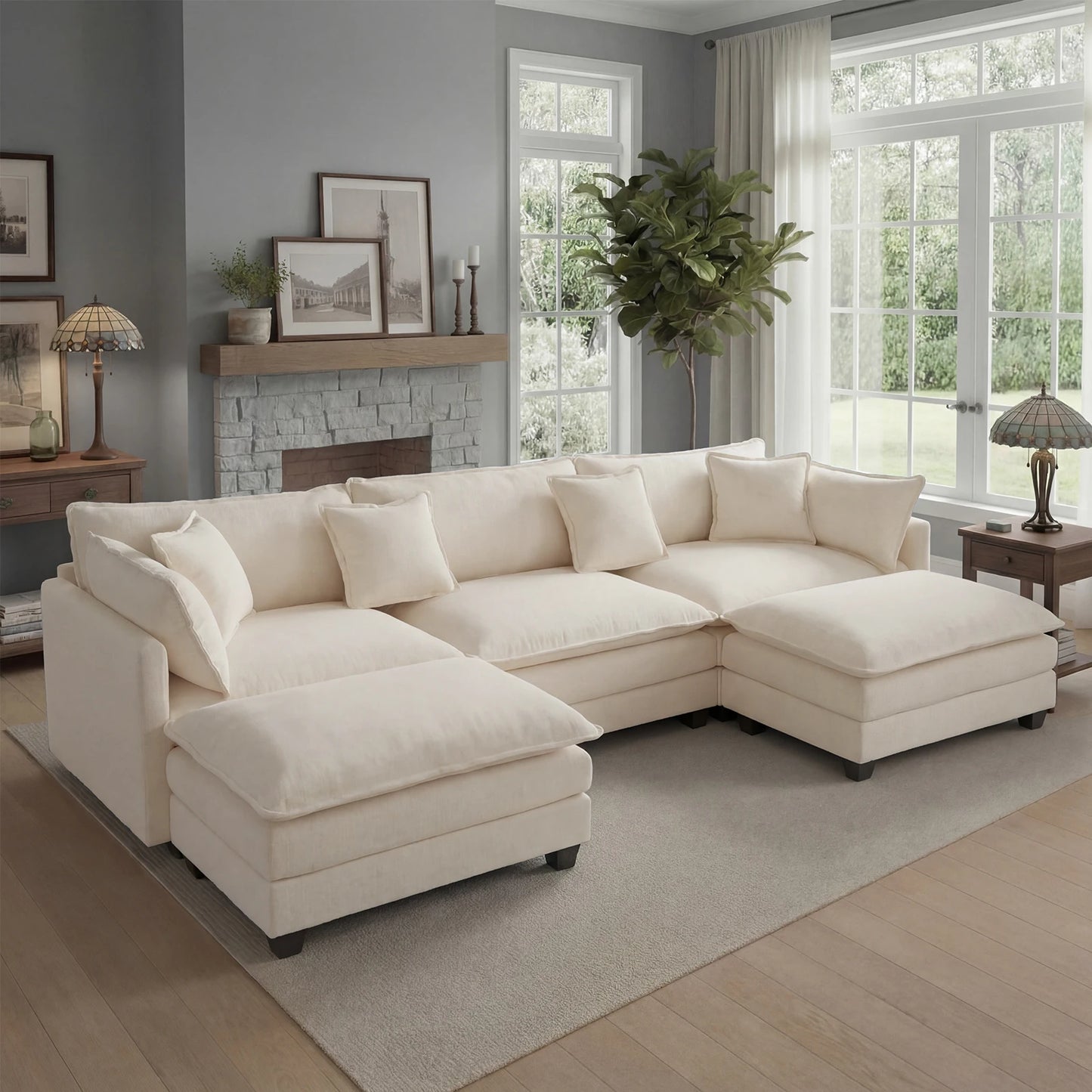 Modular Sectional Sofa with Ottoman, Comfy Cloud Couch with Deep Seat