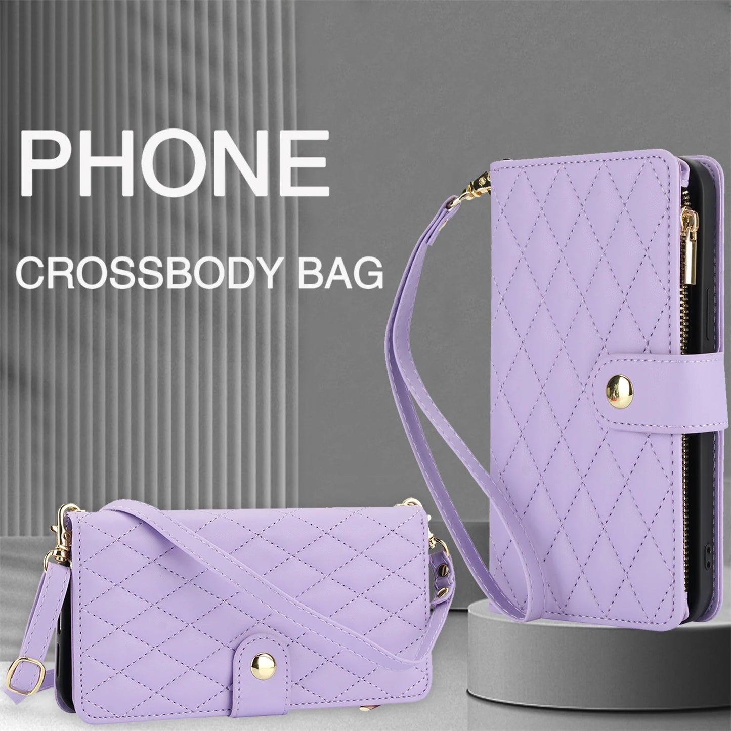 Cross-body PU Leather Wallet Flip Case with Zipper Card Slot