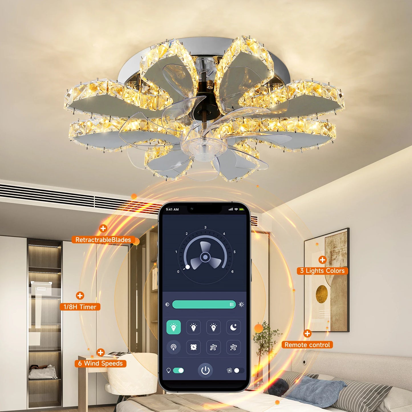Luxury Crystal Chandelier Modern Ceiling Fan Light