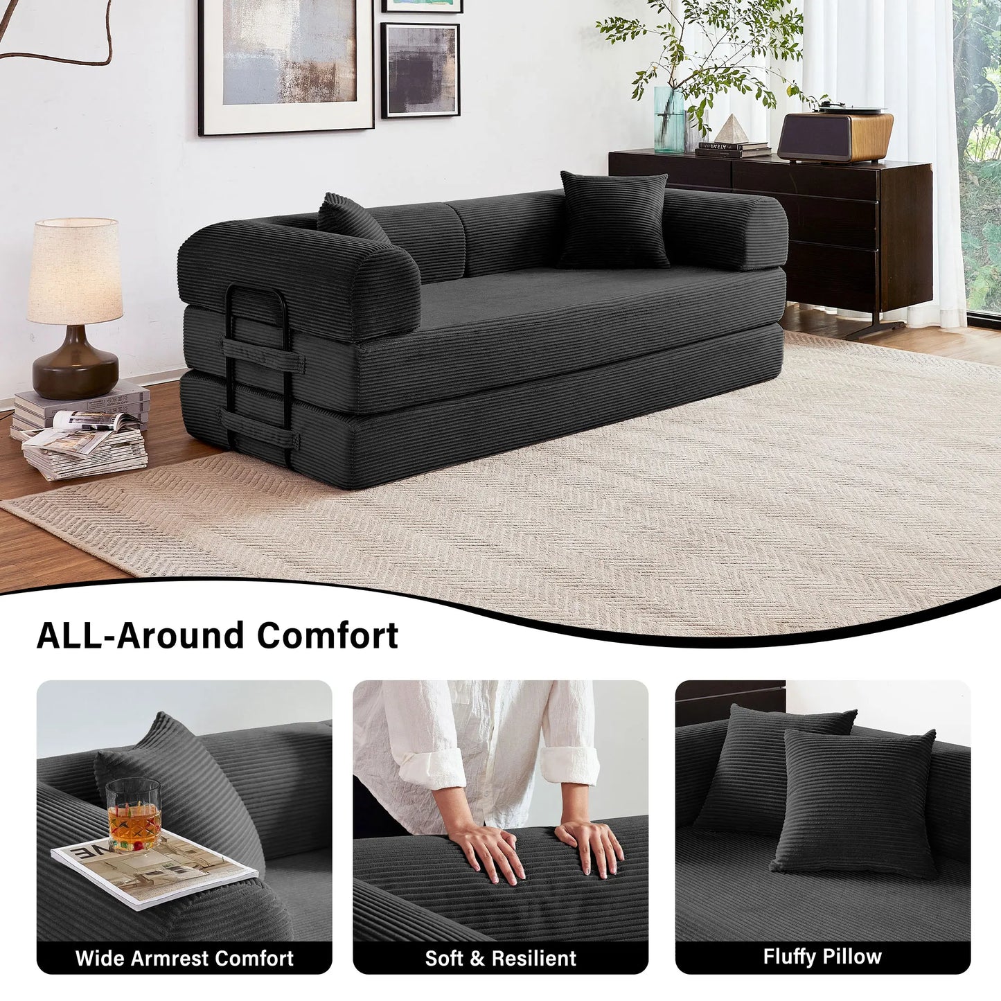 Boneless Couch Foldable Convertible Futon Sleeper Sofa Bed