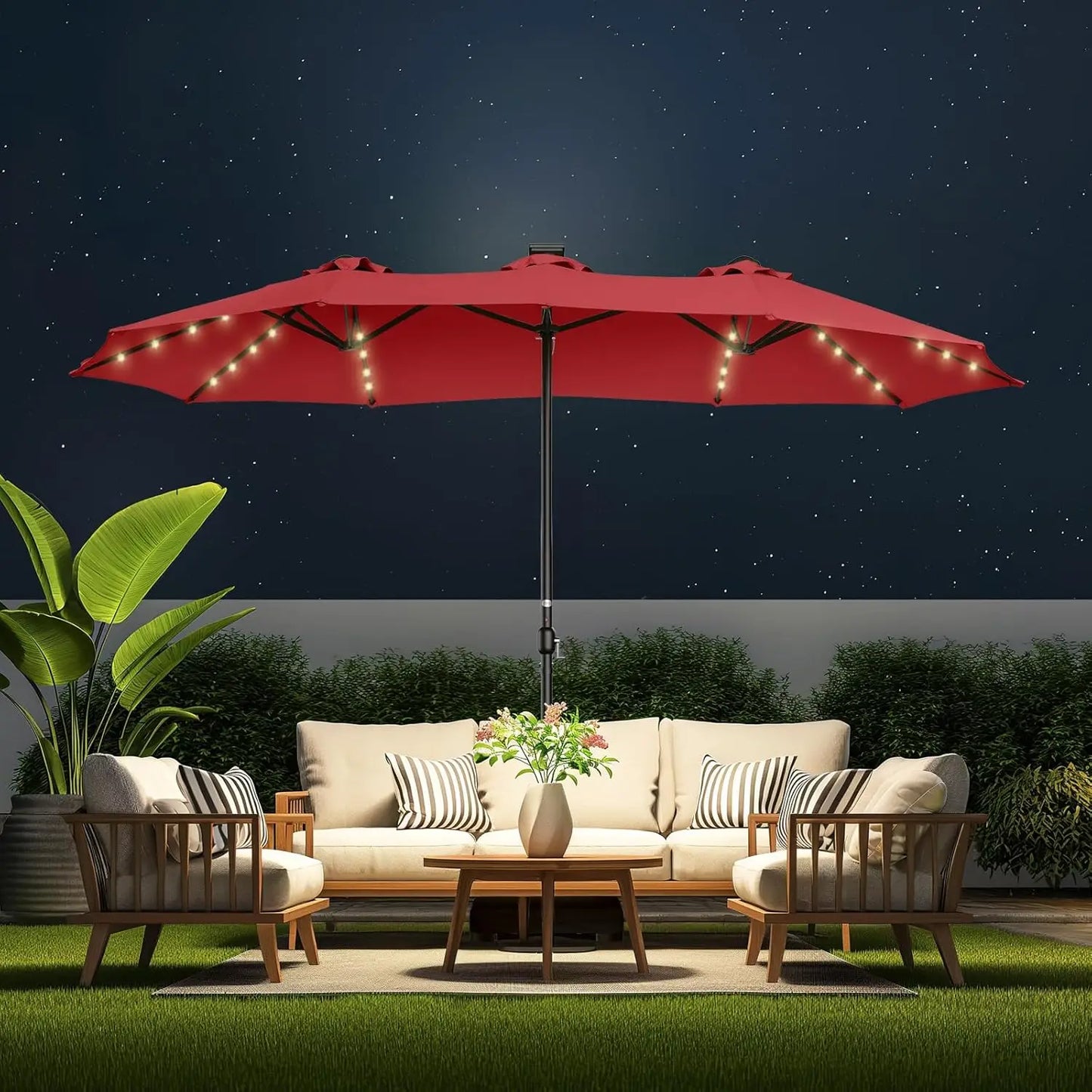 Double Sided Patio Umbrellas with Solar Lights LED Lighted