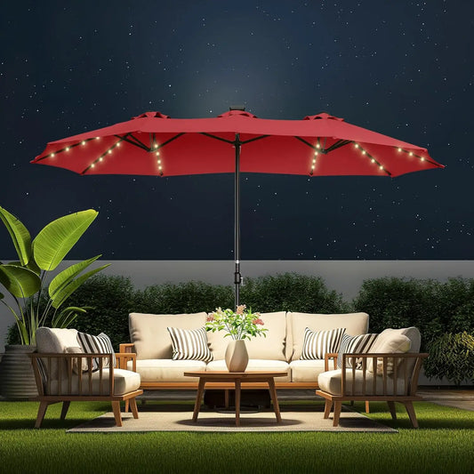 Double Sided Patio Umbrellas with Solar Lights LED Lighted