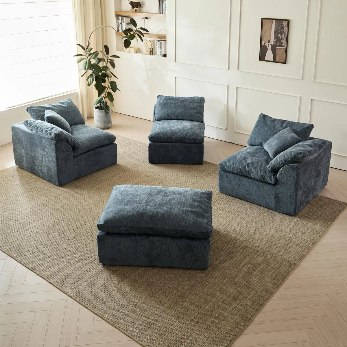 Modern Oversized Deep Seat Chenille Fabric Cloud L-Shaped Sofa