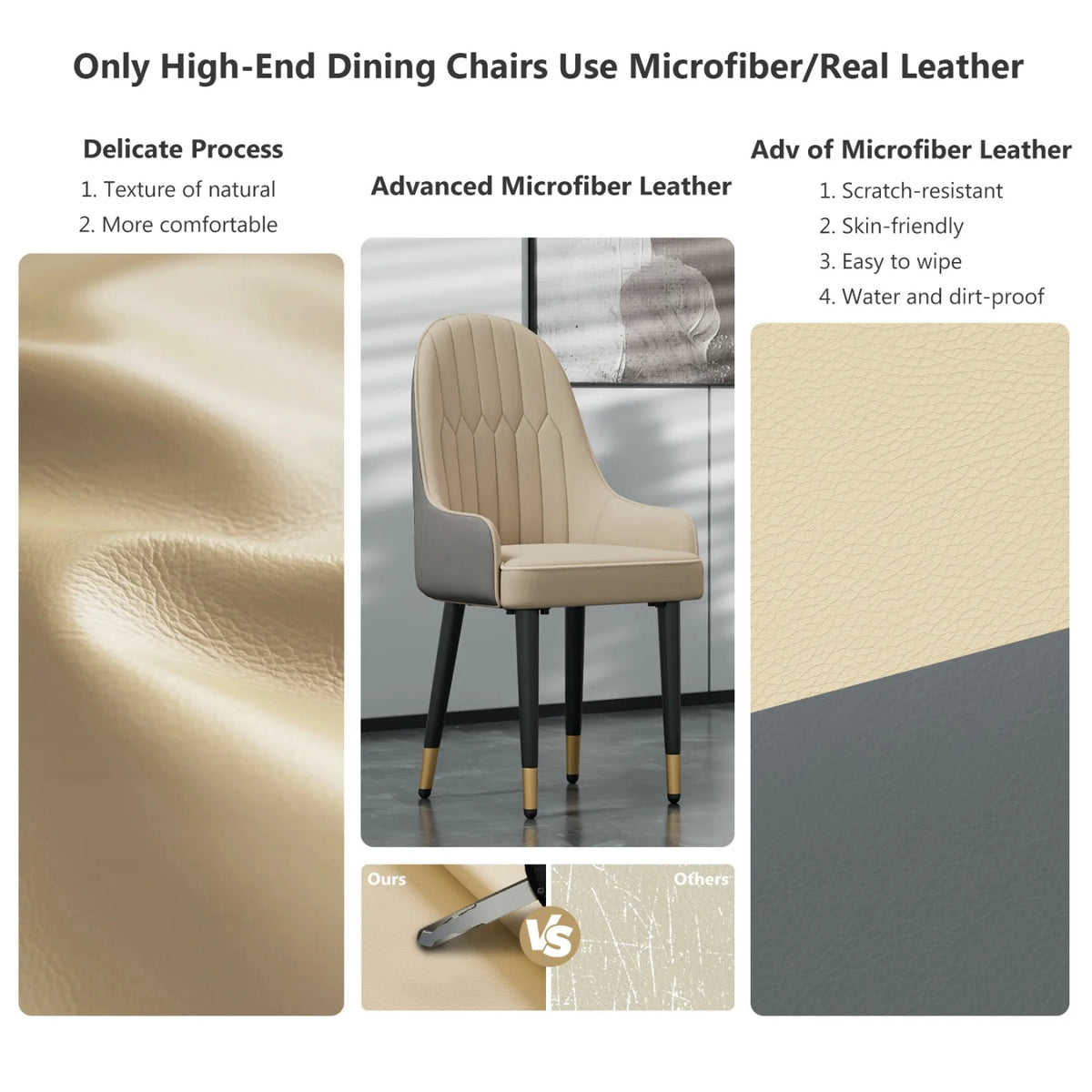 Modern Upholstered Cushion Dining Chairs with Metal Legs