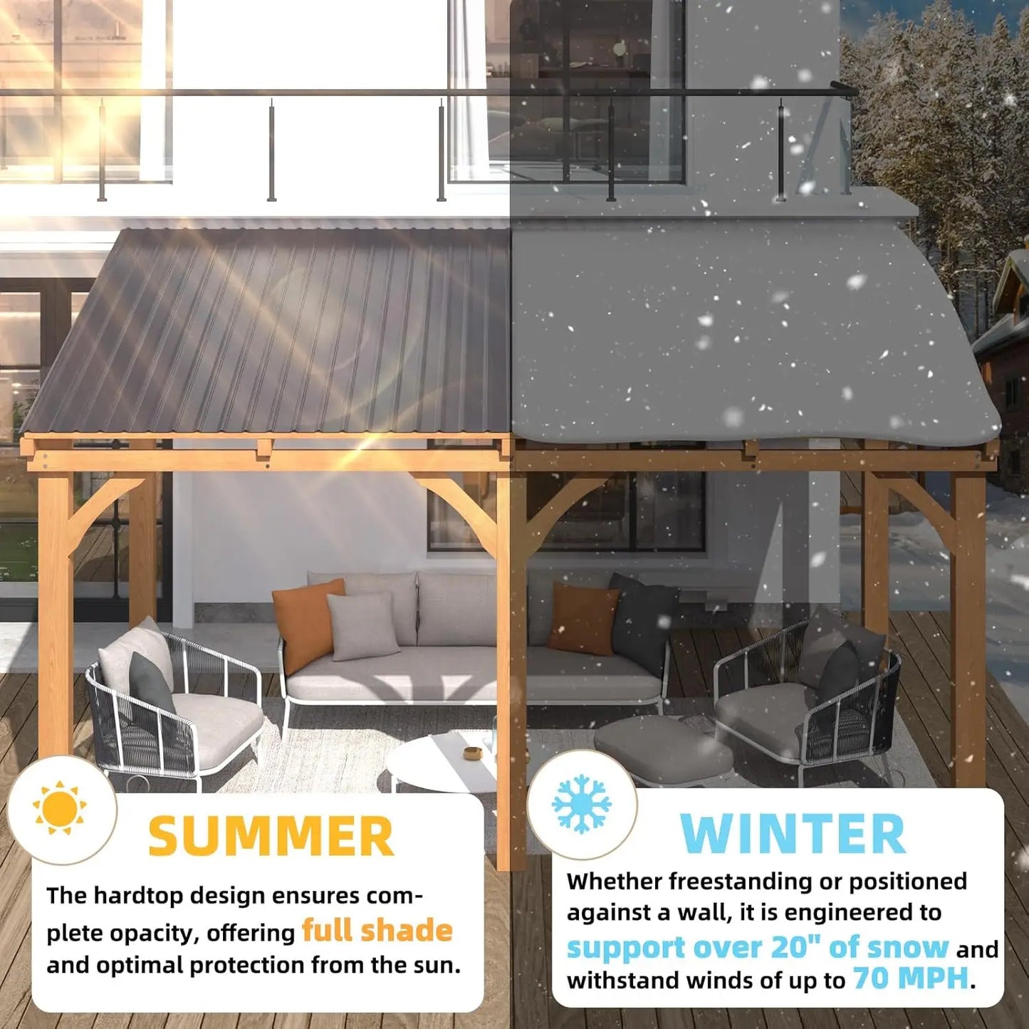 Wall Mounted Wood Ceder Hardtop Pergolas and Gazebos