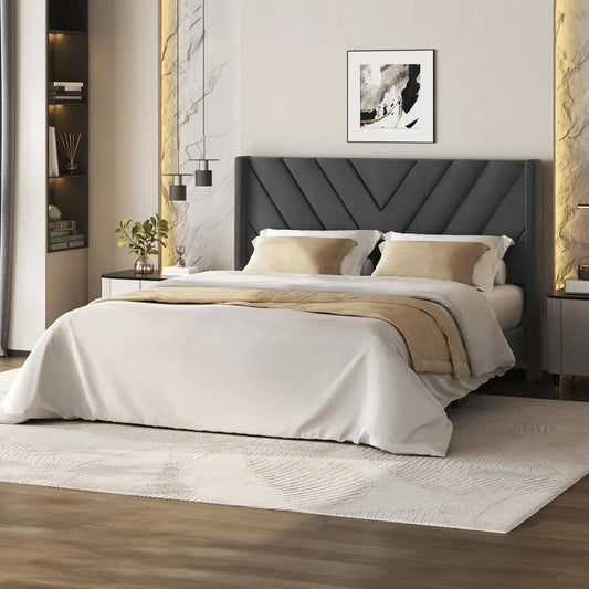Bed Frame Upholstered Platform with Wing Side