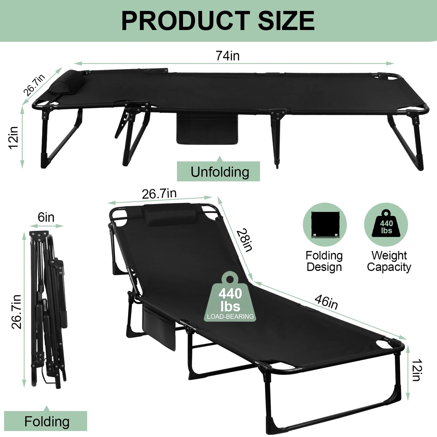 Adjustable Reclining Lounge Chair with Pillow