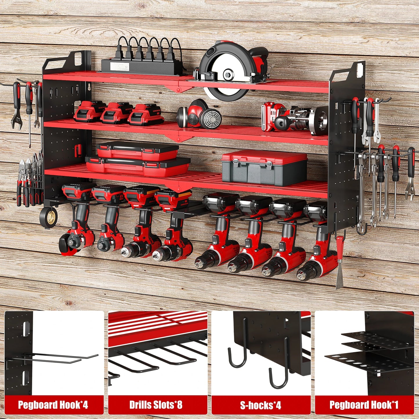 Heavy Duty Tool Organizer Wall Mount with Charging Station