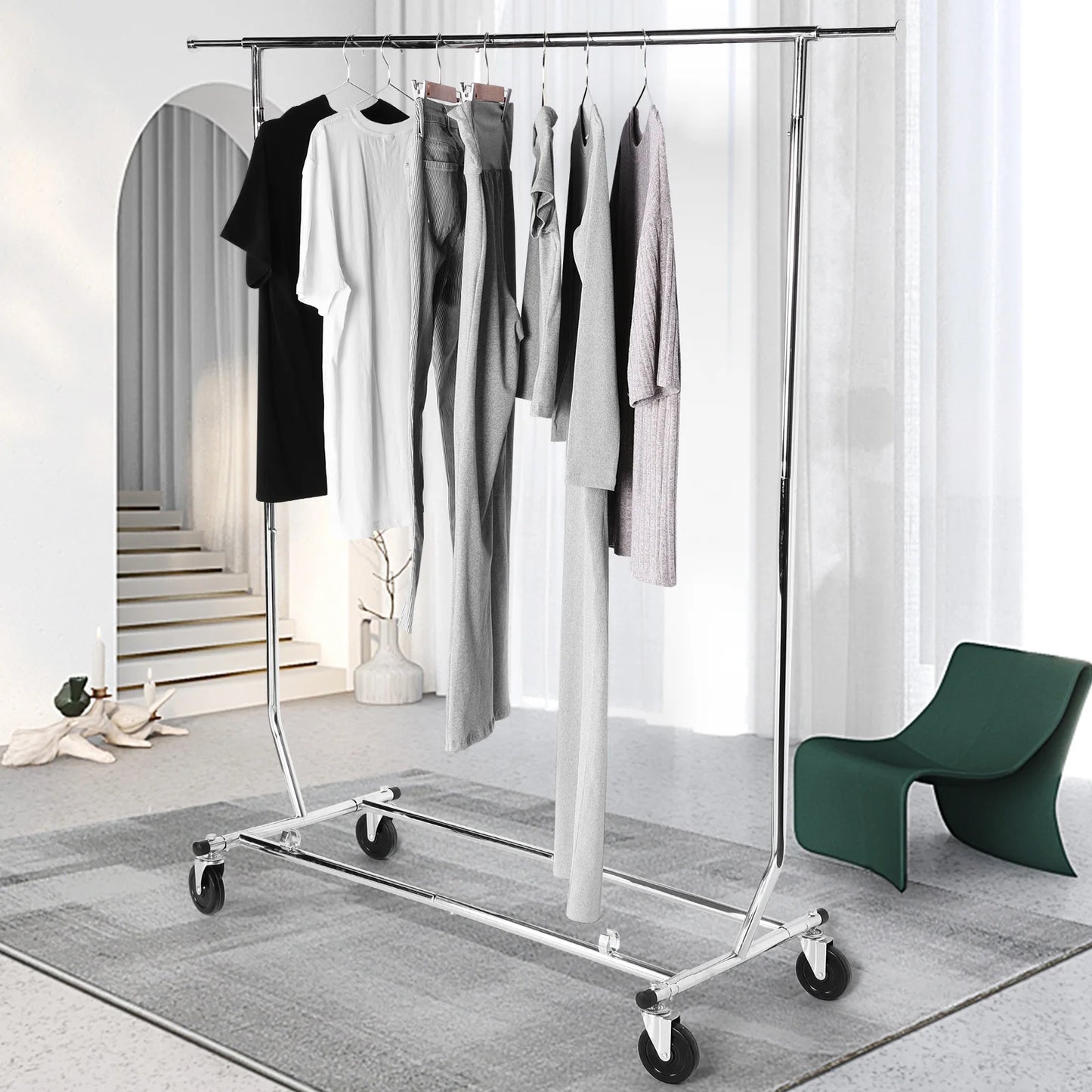 Adjustable Rolling Garment Rack with Sturdy Wheels