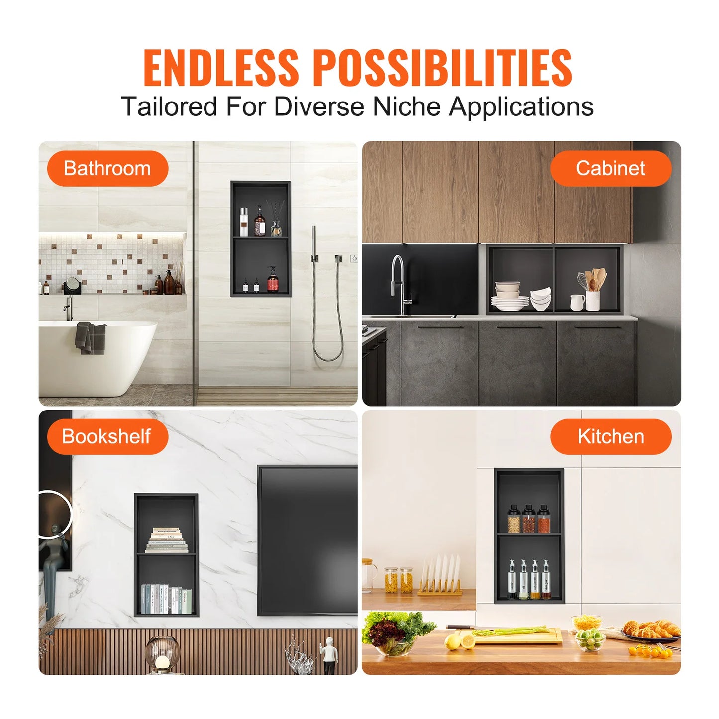 Stainless Steel Wall Inserted Niche Recessed Double Shelves