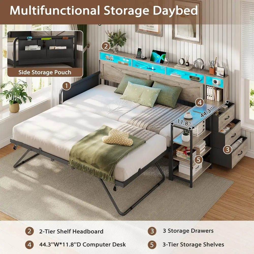 Farmhouse Twin with Pop Up Trundle with Charging Station