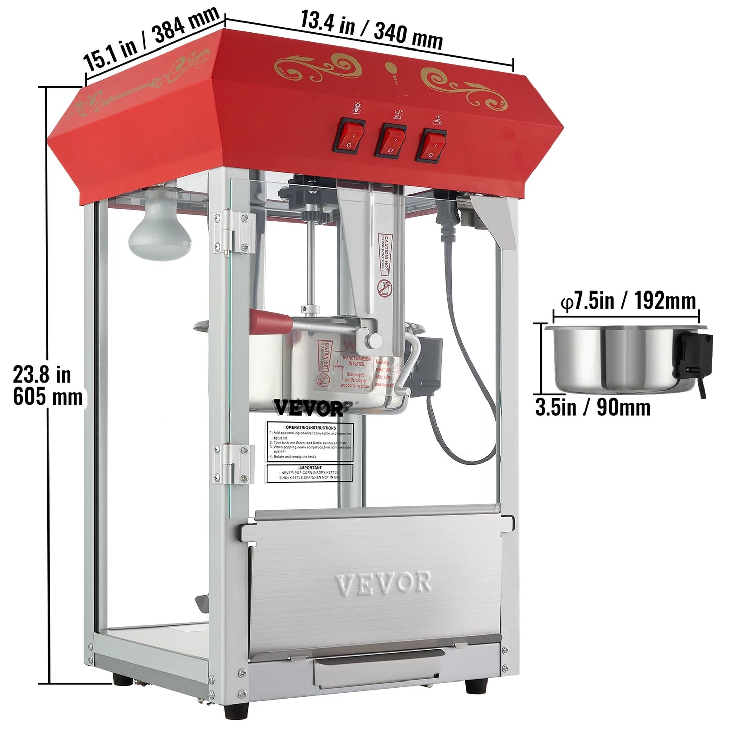 Automatic Electric Popcorn Maker Popper Machine with Scoop Spoon