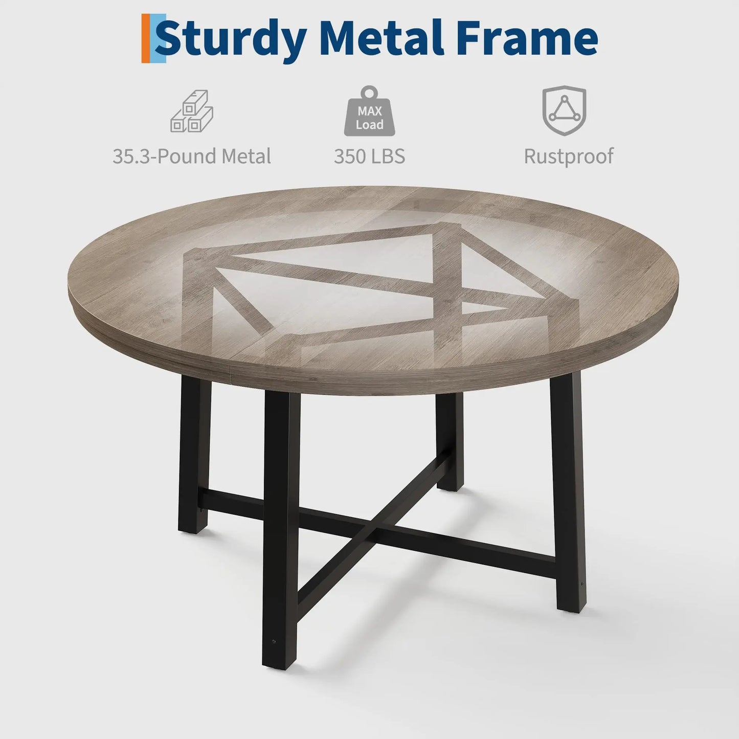 Industrial Round Dining Table with Sturdy Metal Frame & Finish