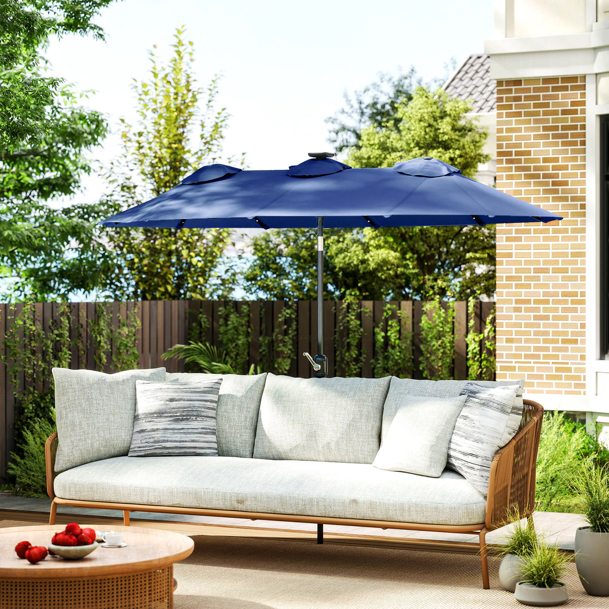 Double-Sided Patio Umbrella with LED Solar Light, Tilt