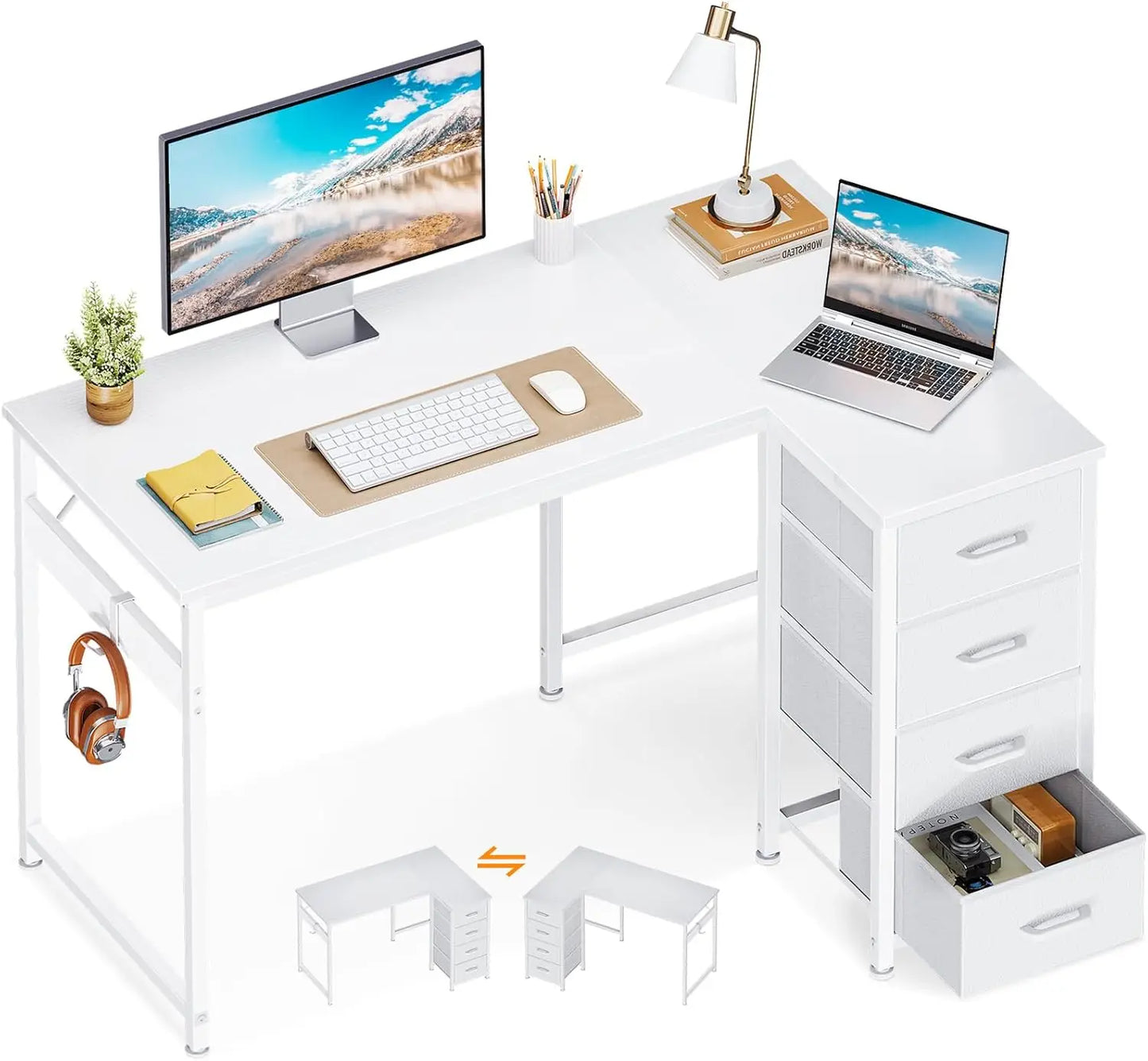 L Shaped Reversible Study Desk
