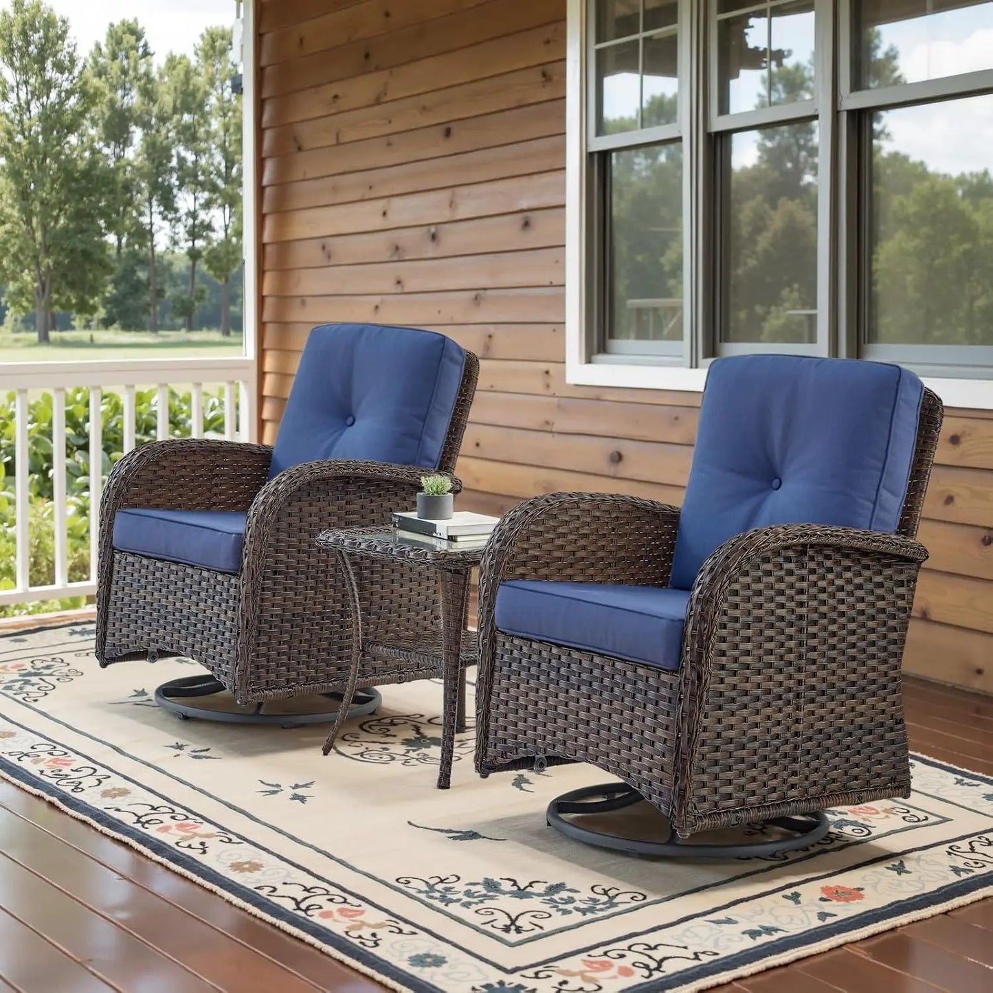 Outdoor Swivel Rocker Glider Chairs with Side Table