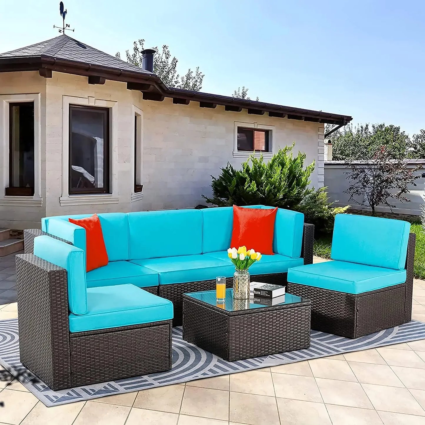 All-Weather PE Rattan Outdoor Couch with Ottoman