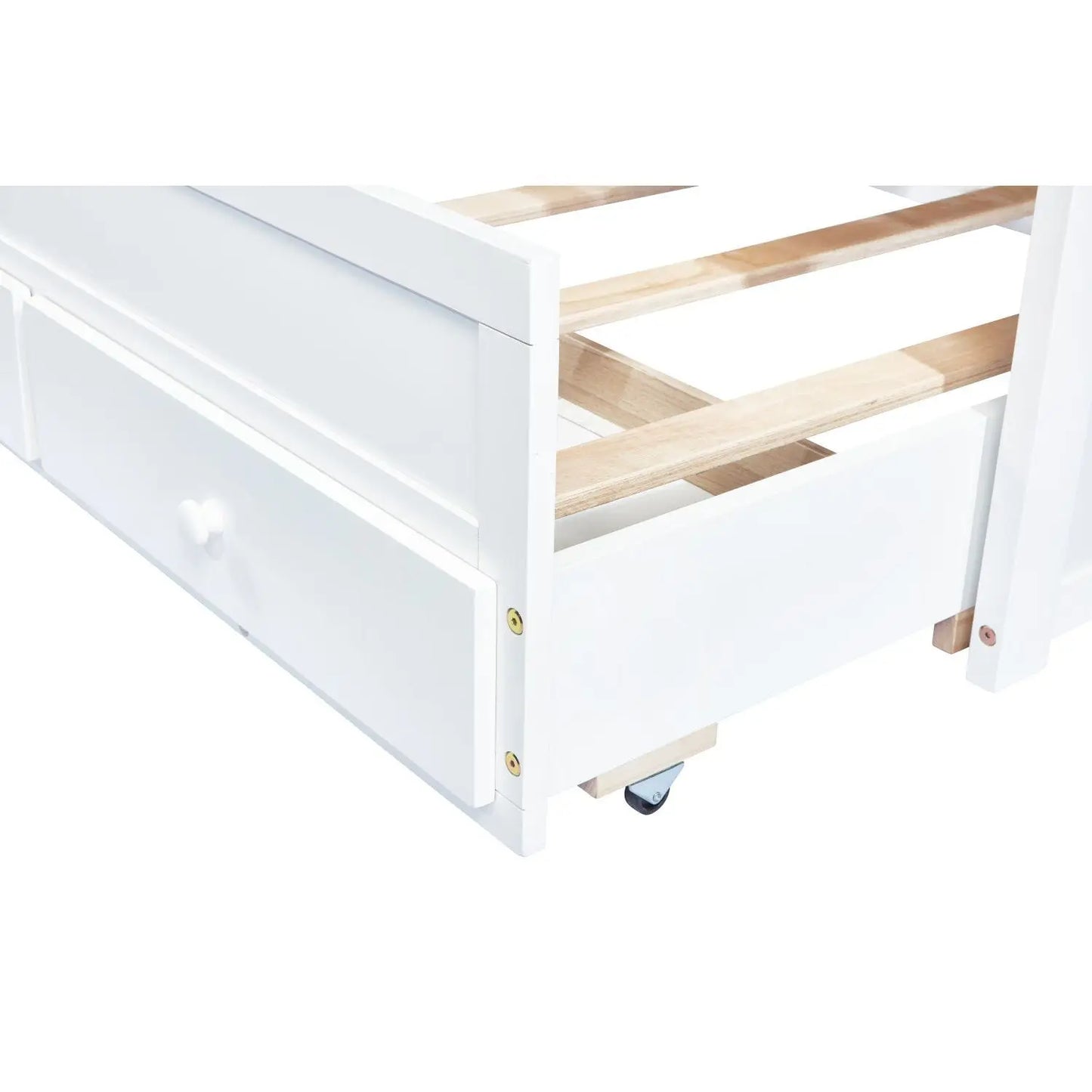 Twin Size Pine Wood Bed Headboard & Footboard with White Trundle Three Storage Drawers