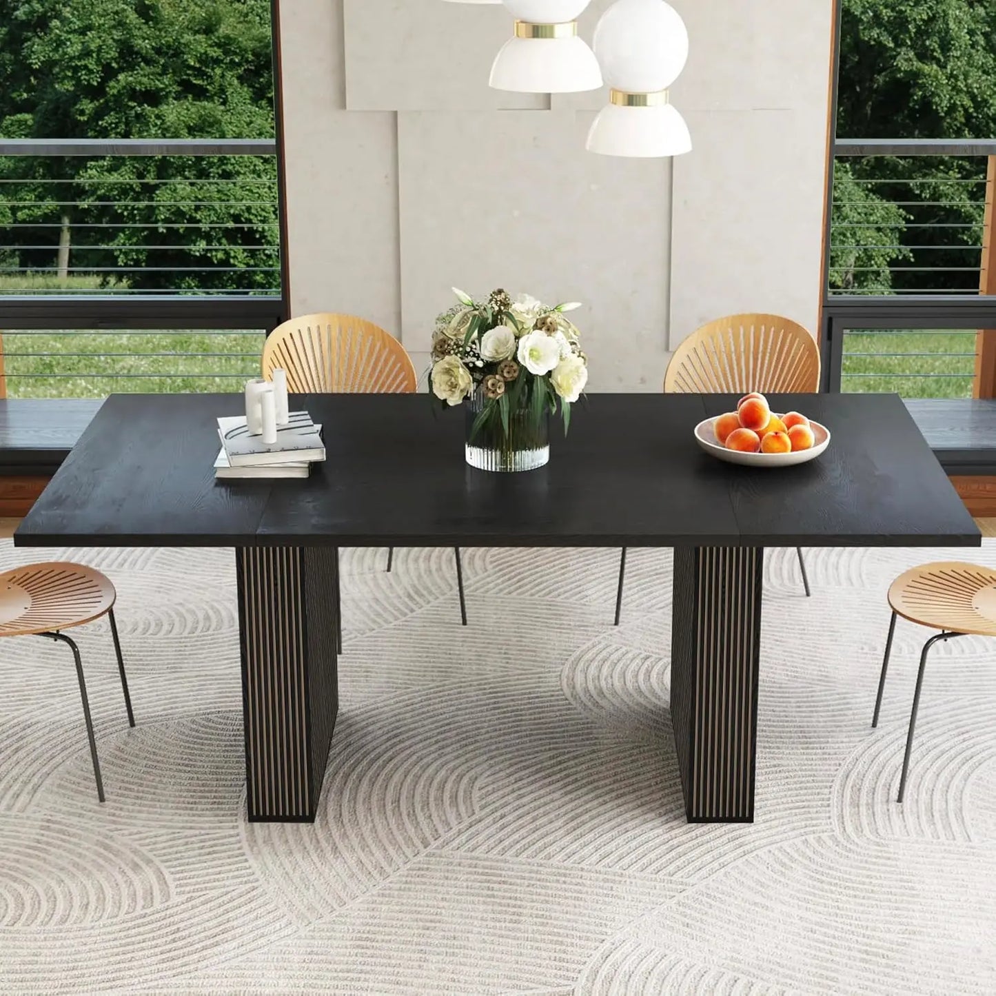 Fluted Base Modern Oval Round Extendable Dining Table