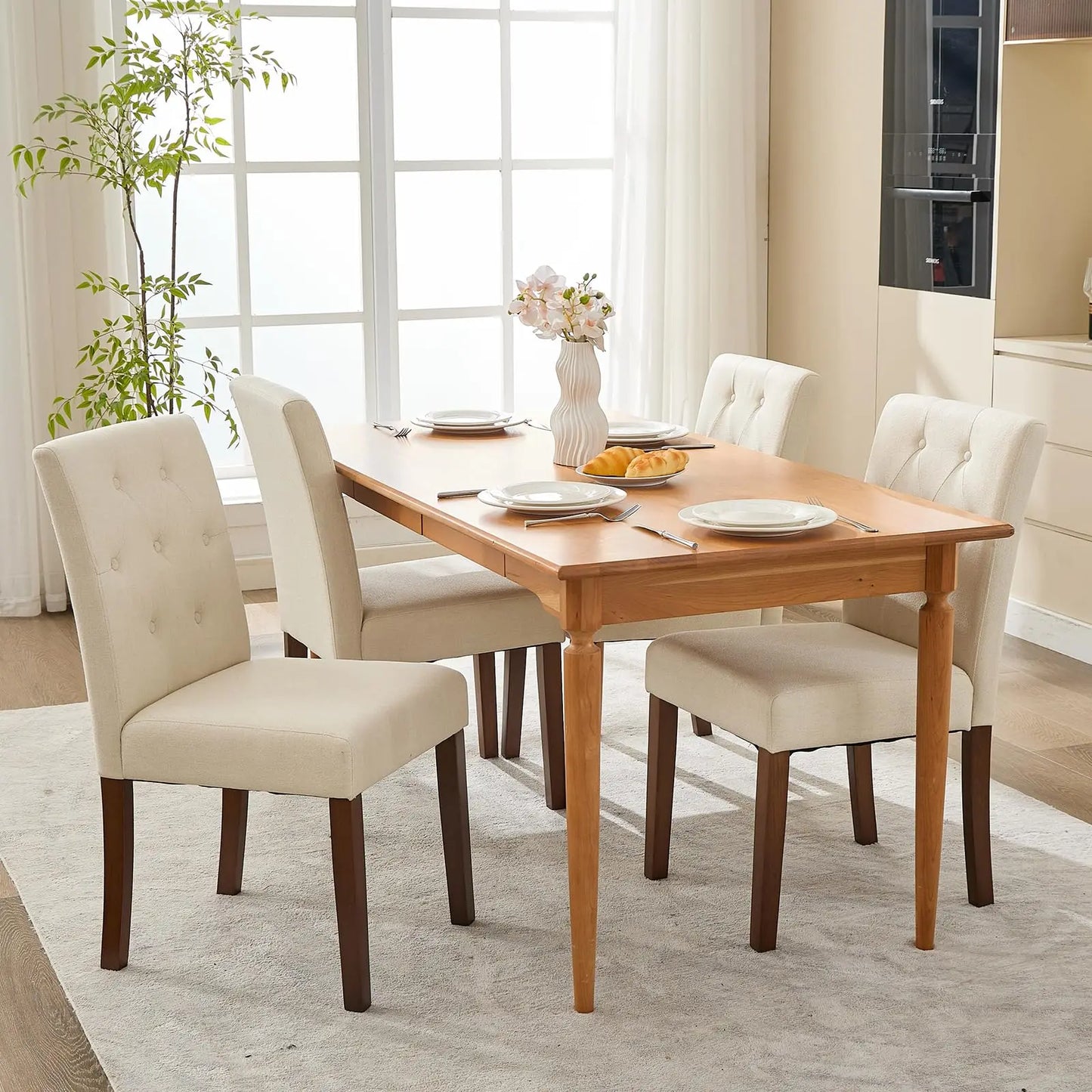 Upholstered Parsons Fabric Diner Dining Chairs with Nailhead Trim/Sturdy Wood Legs Set