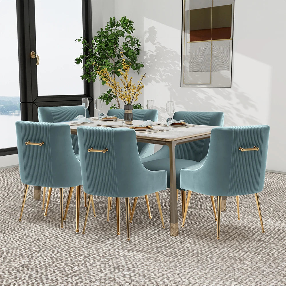 Upholstered Barrel Pleated Side Accent Modern Velvet Dining Chairs Set