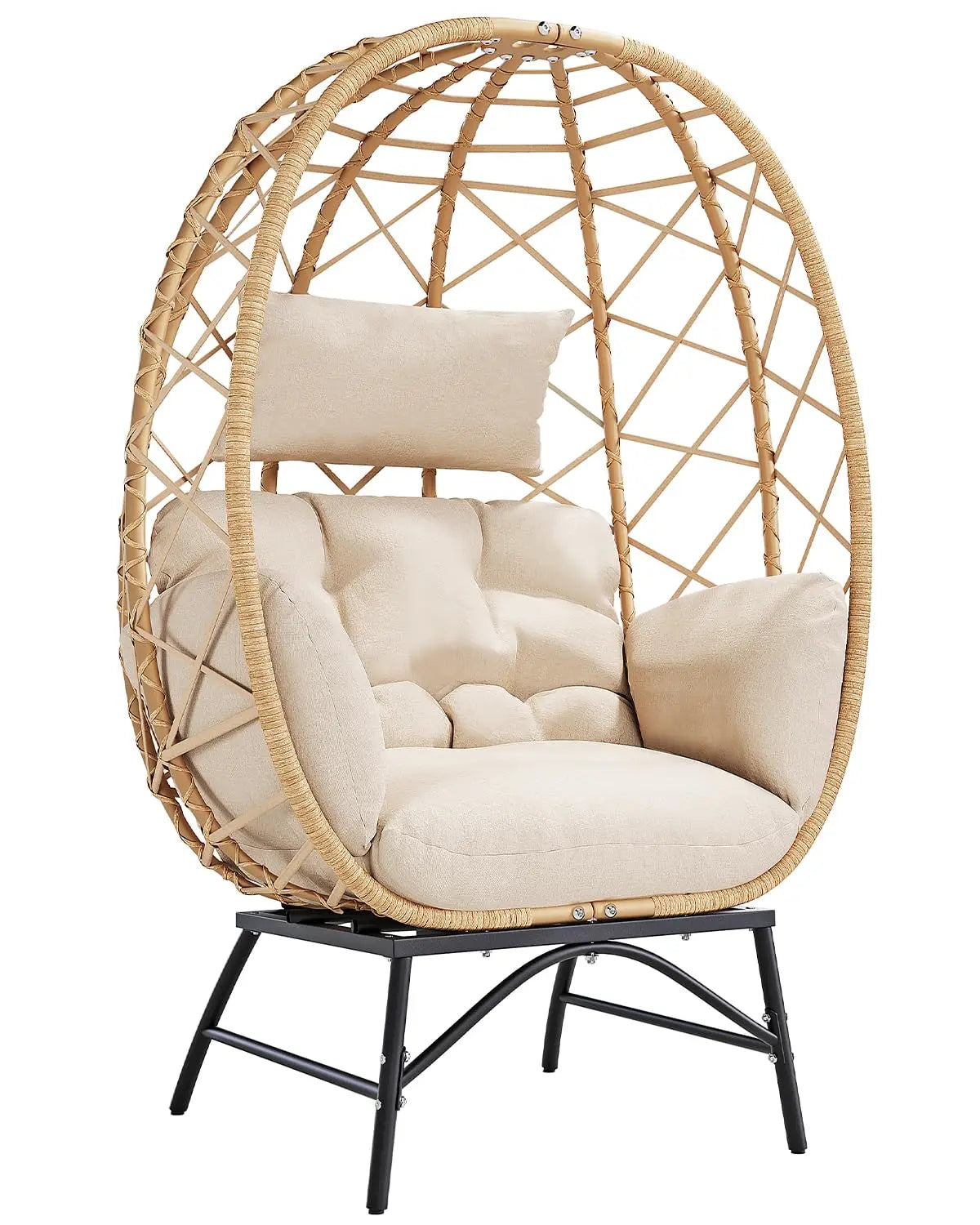 Oversized Patio Wicker Egg Lounge Chair with Cushion