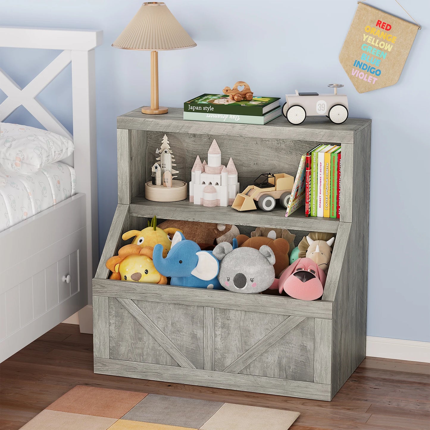 Wooden Storage Organizer with Cubby Bookcases