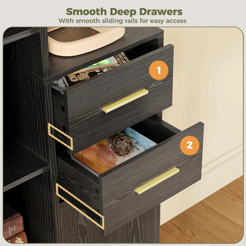 10 Open Shelves and 2 Drawers L-Shaped Corner Bookshelf