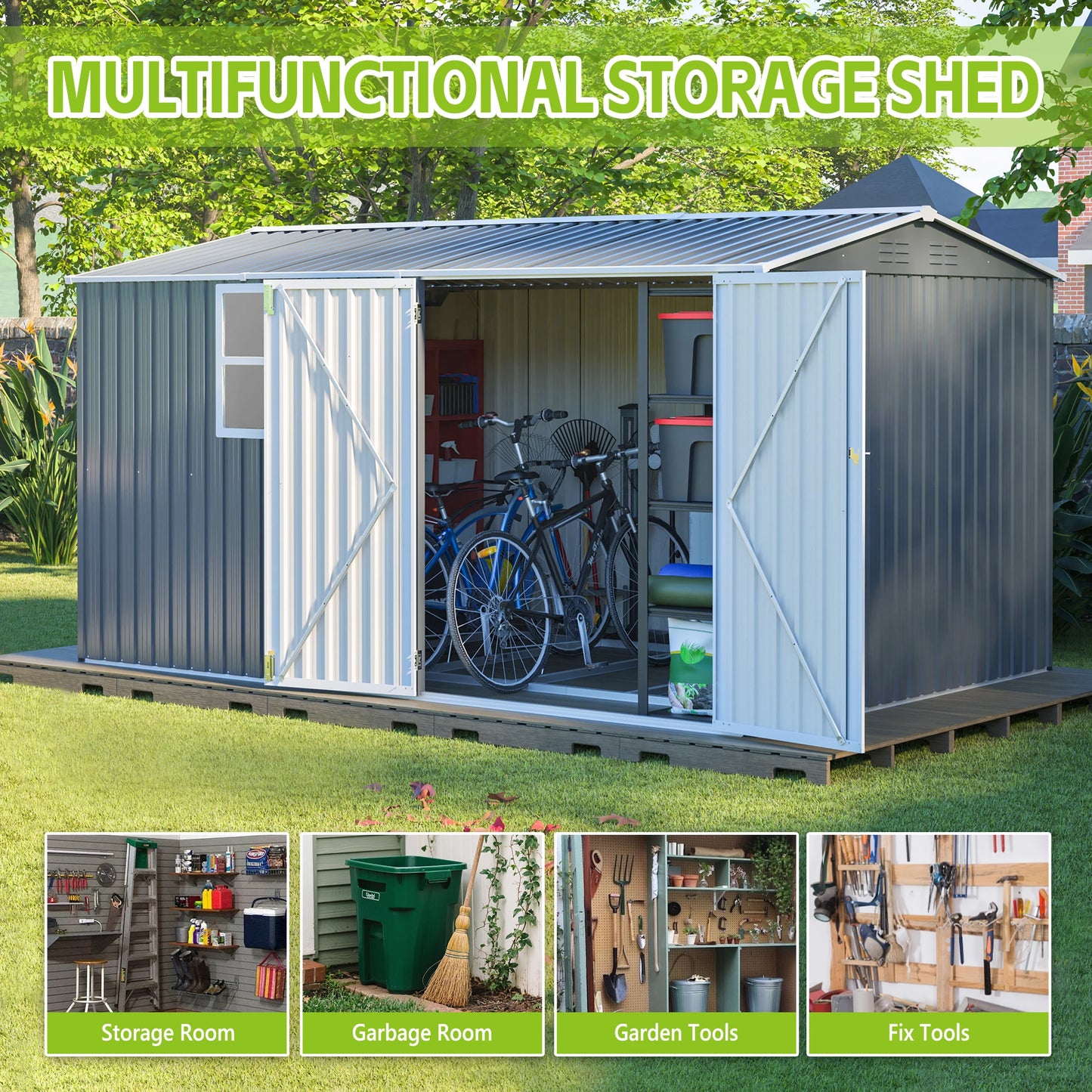Heavy-Duty Steel Outdoor Storage Shed with Window