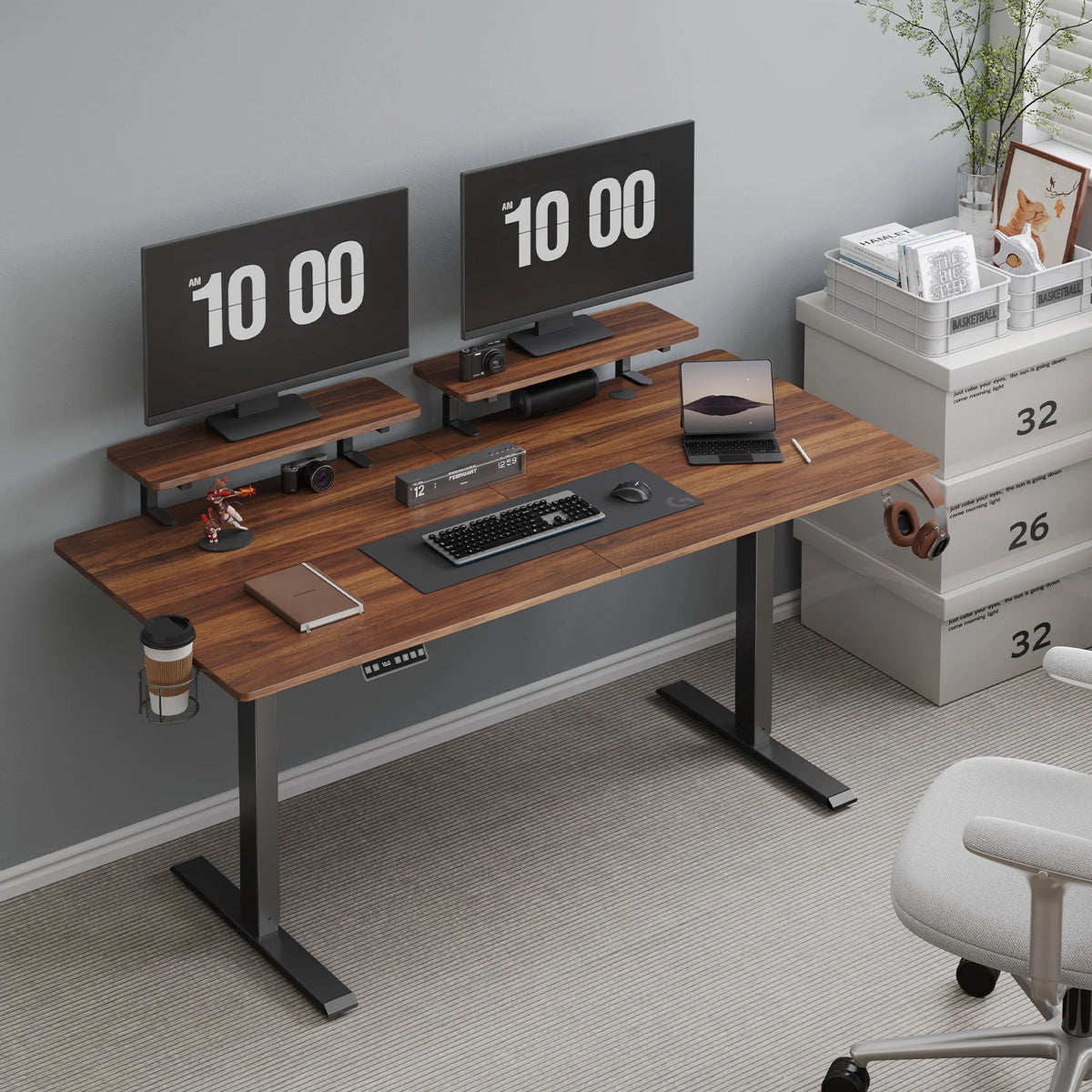Standing Desk w/2 Adjustable Monitor Shelves