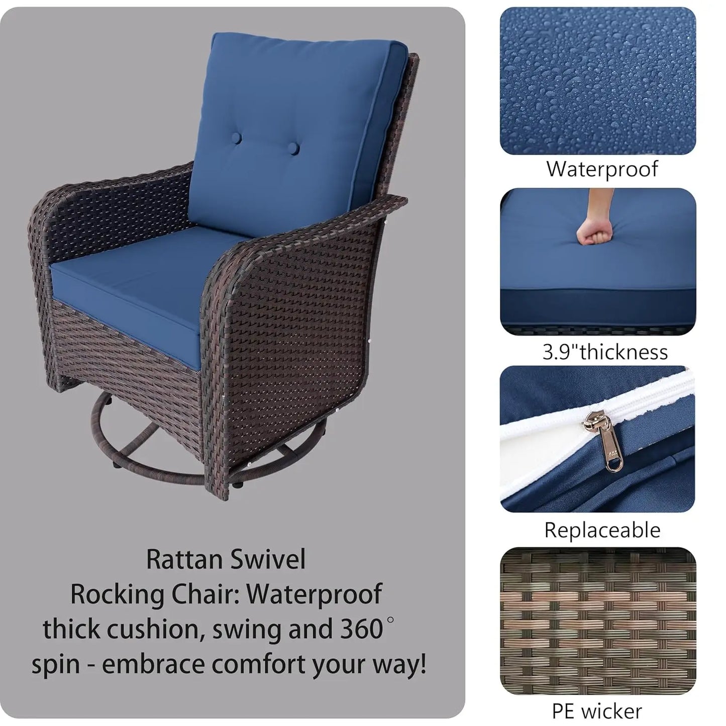 Wicker Swivel Rocker Chair Set