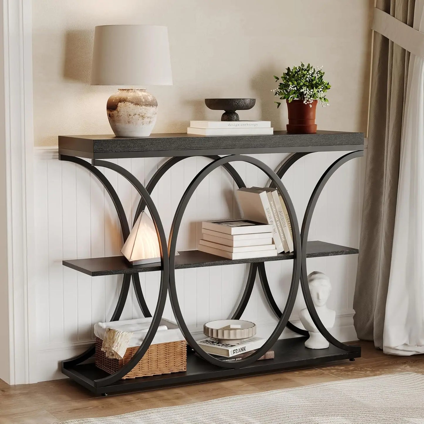 Narrow Console Table with Storage Shelves