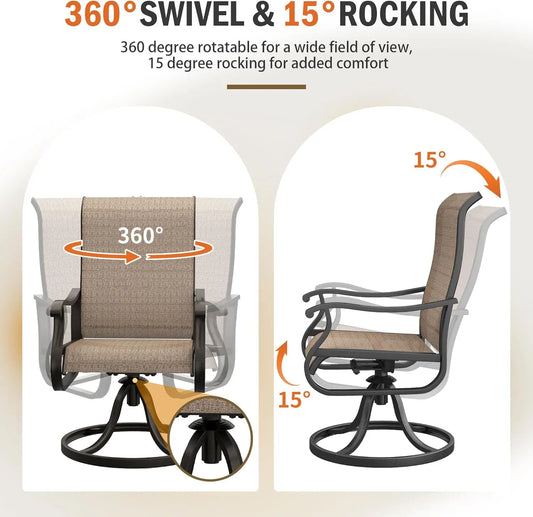 Patio Swivel Chairs Set - Black Metal Frame for Lawn Garden Backyard