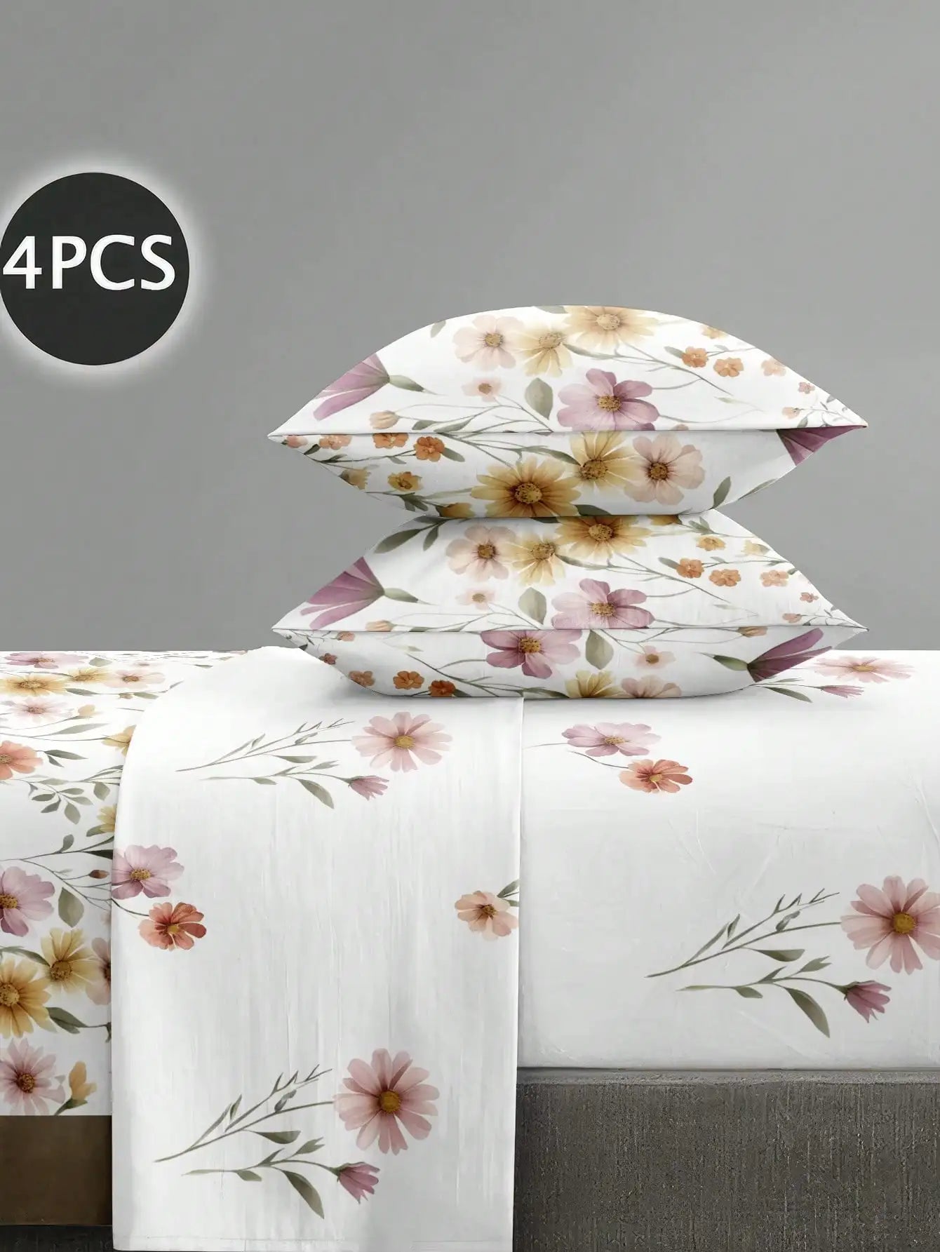 4pcs Botanical Floral Microfiber Sheet Set