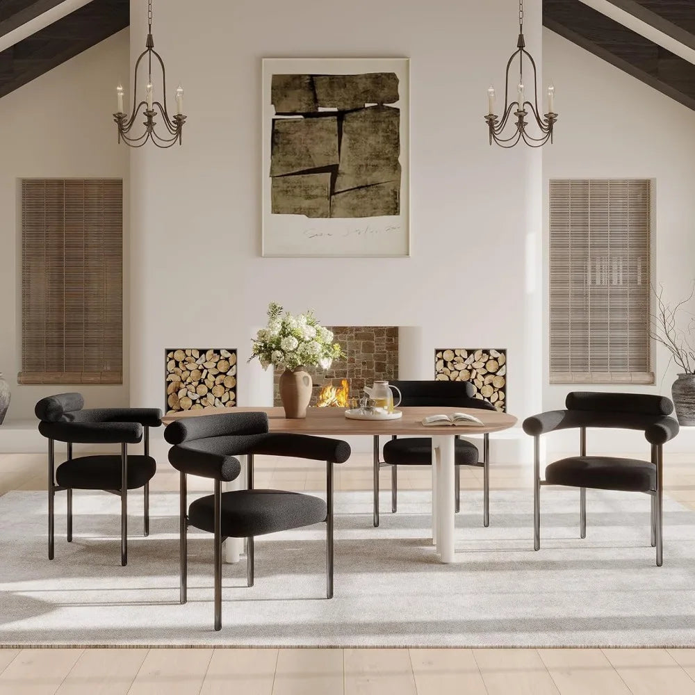 Modern Black Boucle Dining Chair with Arms Set of 4