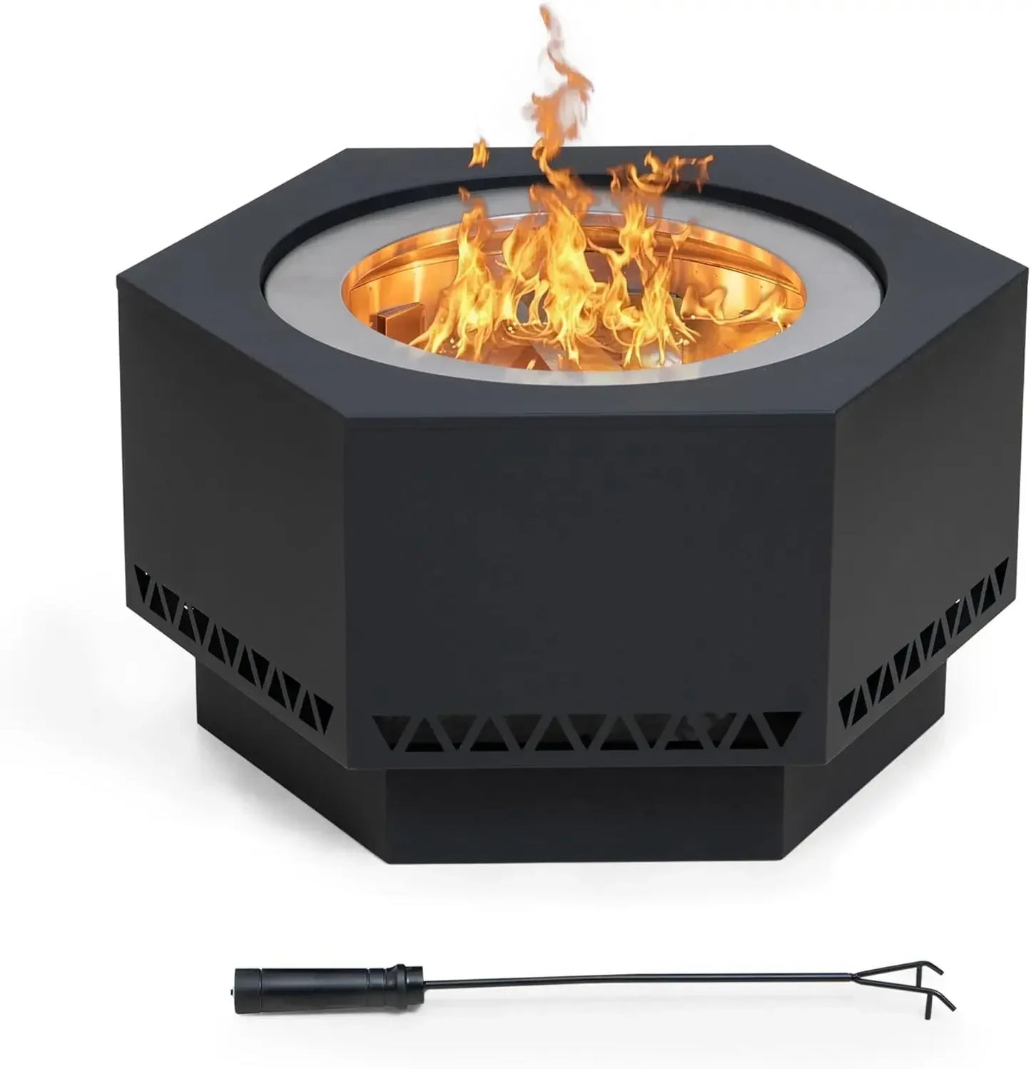 Patio Wood Burning Smokeless Firepit w/PVC Cover and Fire Poker