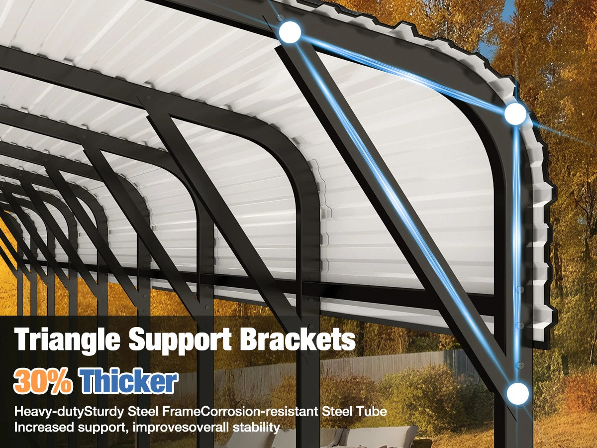 Heavy Duty Multi-Size Metal Carport w/ Enhanced Base