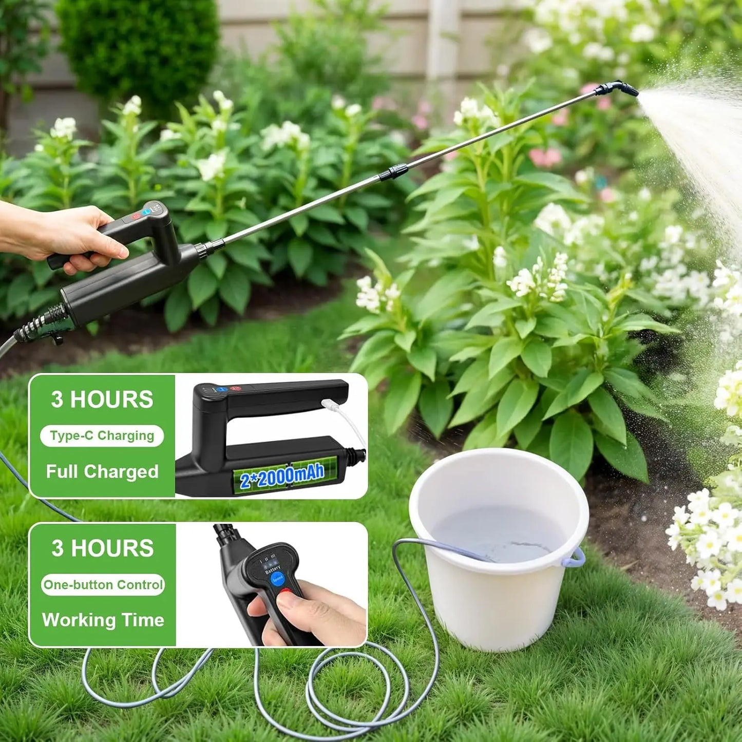 Battery Powered Garden Sprayer Telescopic Wand